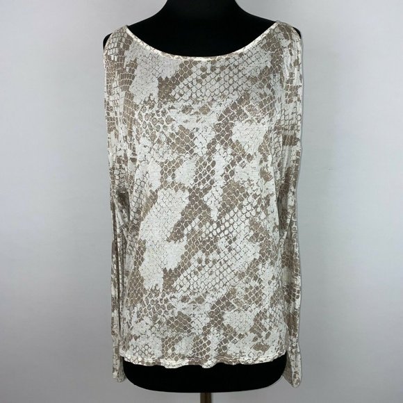 Express Tops - Express M Patterned Gold Accents Top Cold Shoulder Dolman Like Sleeves